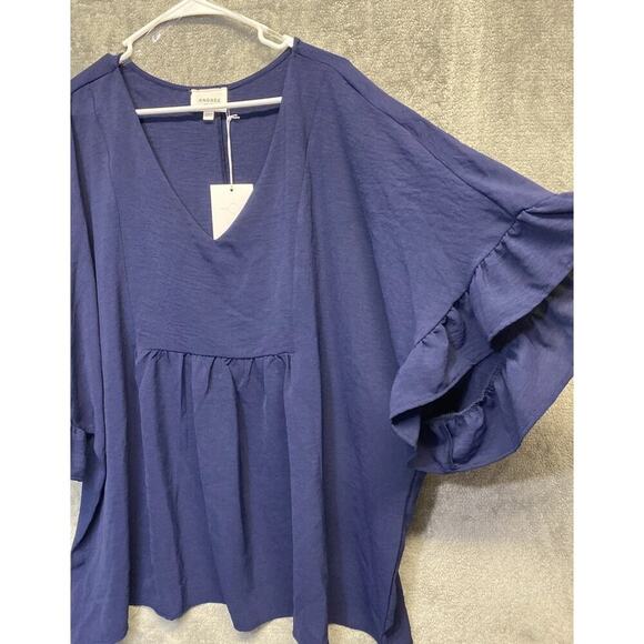 Andree By Unit Navy Ruffle Sleeve Top Women’s Plus Size 3X NWT - Picture 2 of 6